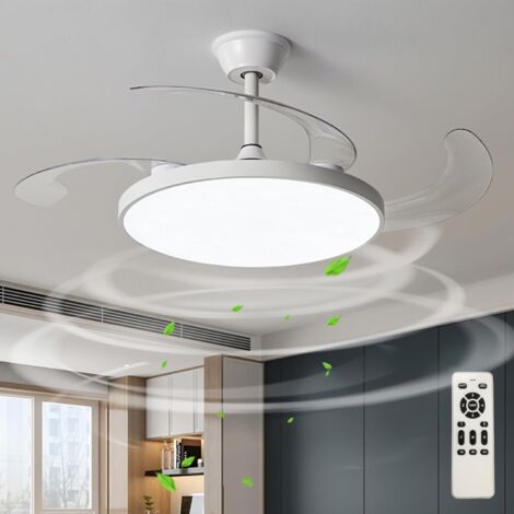 Ventilateur de plafond 95cm avec lumière et télécommande, Lampe de ventilateur de plafond à LED à intensité variable, 3 lames rétractables, 6 vitesses (1/5)