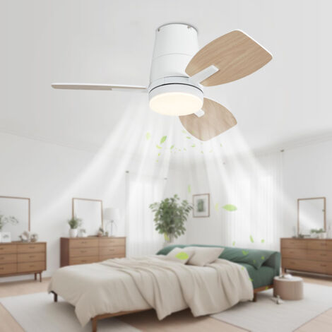 Ventilateur de plafond avec lumière, 3 températures de couleur, minuterie, 6 vitesses de vent, plafonnier avec télécommande (76 cm) (1/5)