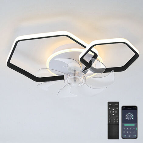 Ventilateurs de plafond 75 W avec lumières, plafonnier à intensité variable avec télécommande et contrôle APP, ventilateur de plafond encastré, 53 cm