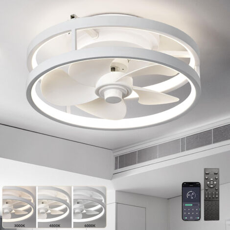 Ventilateur de plafond intelligent avec lumière, télécommande/contrôle APP, ventilateur LED à intensité variable, 3000-6000K, 6 vitesses, 33 cm (1/5)