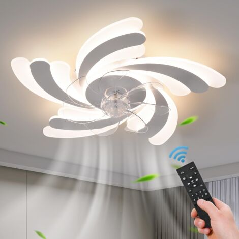 Ventilateur de plafond avec lumières, ventilateur de plafond encastré avec télécommande et application, 6 vitesses de vent, intensité variable, 65 cm
