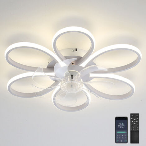 Ventilateurs de plafond avec lumières, ventilateur de lustre LED encastré de 62 cm avec télécommande et application, 6 vitesses de vent, variable