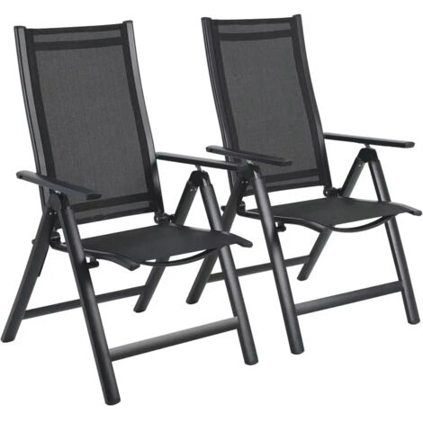 Lot de 2 chaises de jardin de luxe, chaises pliantes en aluminium avec dossier haut, réglables en 7 directions (1/5)