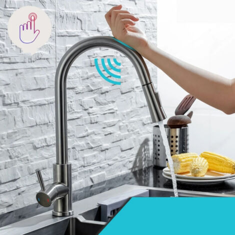 Robinet minimaliste équipé d'un capteur, robinet d'évier monotrou, robinet de cuisine domestique extractible (1/5)