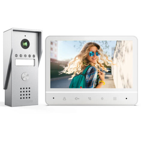 Sonnette vidéo avec caméra, caméra panoramique à 120°, système d'interphone visuel filaire, blanc (1/5)