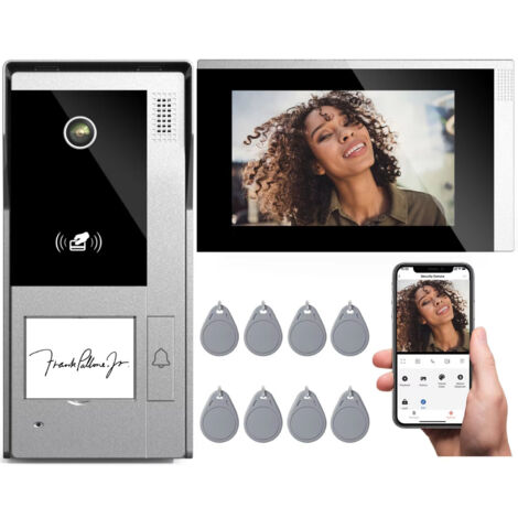 Système d'interphone et de sonnette vidéo intelligente Wi-Fi, comprenant une sonnette filaire et une sonnette intelligente avec caméra. (1/5)