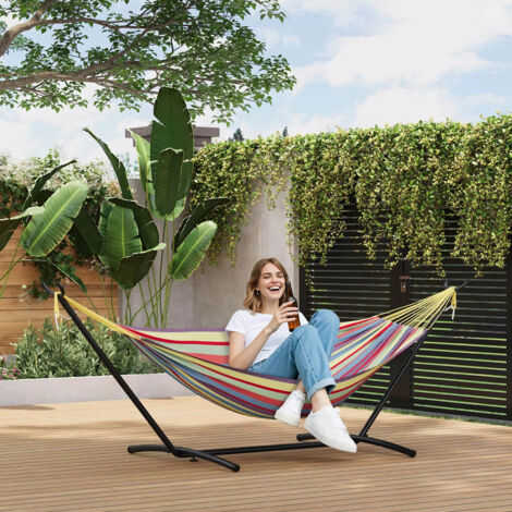 Hamac d'extérieur, toile résistante à l'usure, hamac léger pour camping, jardin et détente au grand air (rouge) (1/5)