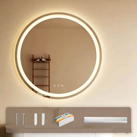 Miroir de salle de bain circulaire à éclairage LED, miroir dimmable de 50 cm de large, miroir épais anti-buée (1/5)