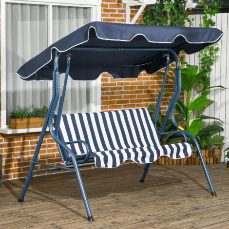 Balancelle extérieure 3 places avec auvent et coussin pour terrasse et jardin (bleu) (1/5)