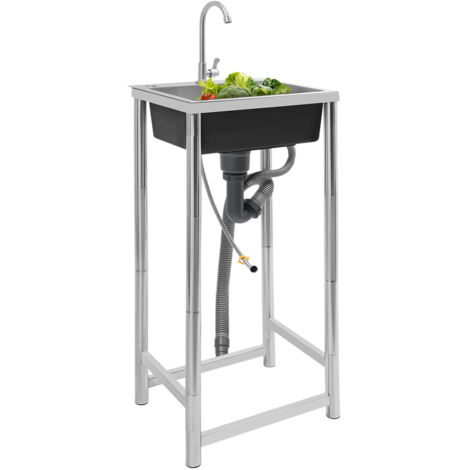 Évier autoportant en acier inoxydable, évier utilitaire robuste avec support pour cuisine et buanderie (1/5)