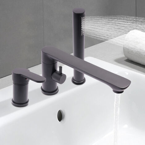 Robinet de baignoire à poser, robinet de salle de bain chromé poli avec douchette (noir) (1/5)