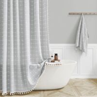 NICOLA Rideau de douche imperméable pour salle de bain à domicile, rideau de douche à pompon à carreaux, gris (150180 cm)