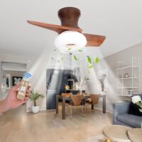 Ventilateur de plafond 60 cm avec éclairage et télécommande, plafonnier LED à intensité variable avec ventilateur, 6 vitesses, minuteur, marron