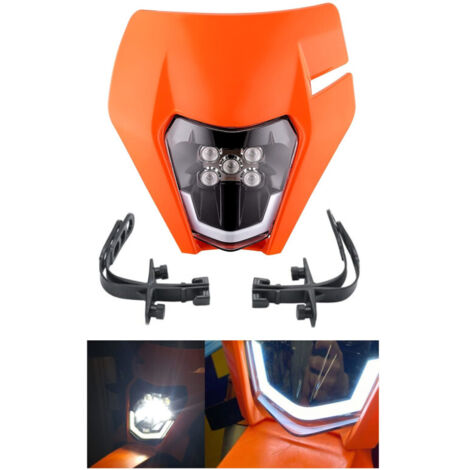 Маска с LED Фар за мотор, мотоциклет Оранжева с къси и дълги светлини - Универсален модел за ENDURO / Trail / Streetfigh