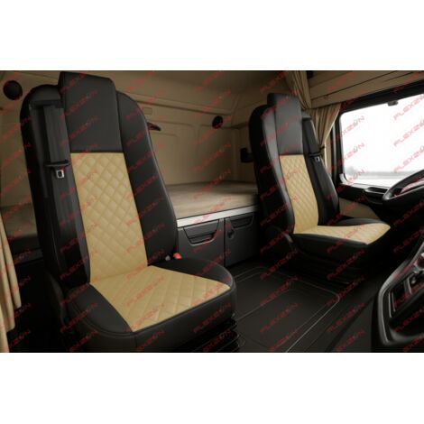 Комплект 1+1 тапицерия от еко кожа за MERCEDES ACTROS MP4 EURO 6 2015-2021 - бежово-черно