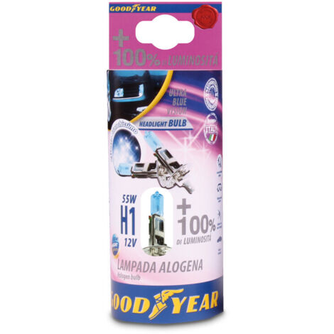 Комплект от 2 броя халогенни крушки крушка H1 Х1 12V 55W + 100% 5000K E4 Goodyear Гудиър FLZ.GDY0311