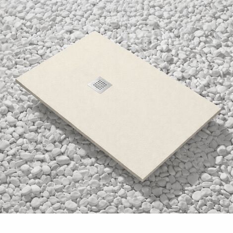 Receveur de Douche 120X115 cm Ligne Vulcano Fin Blanc Perle Ral 1013 en Résine Synthétique et Poudre de Marbre Avec Bonde Libre - FRASCIO (1/4)