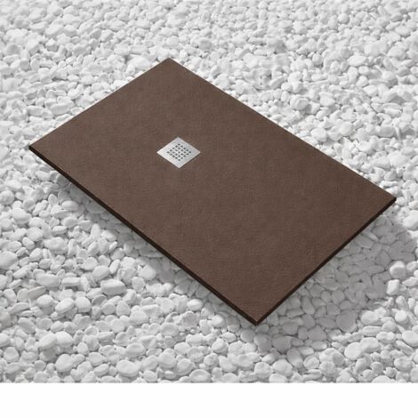 Receveur de Douche 100X140 cm Ligne Vulcano Fin Couleur Chocolat Ral 8017 en Résine Synthétique et Poudre de Marbre Avec Drain Libre - FRASCIO (1/4)