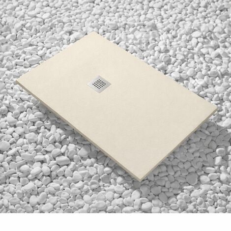 Receveur de Douche 80X120 cm Ligne Vulcano Fin Ivoire Clair Ral 1015 en Résine Synthétique et Poudre de Marbre Avec Bonde Libre - FRASCIO (1/4)