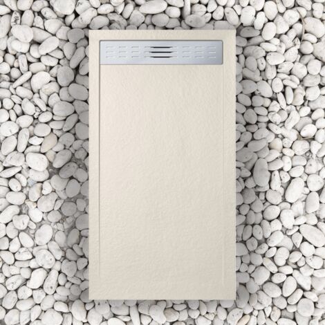 Receveur de Douche 90X170 cm avec Grille Latérale Ligne Vulcano Fin Beige Ral 1013 en Résine et Poudre de Marbre avec Bonde Libre - FRASCIO (1/5)