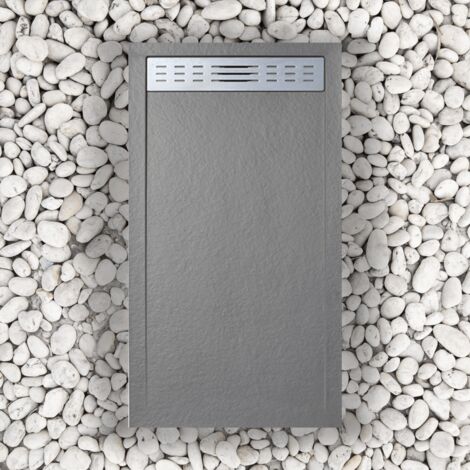Receveur de douche 90X170 cm avec grille latérale Vulcano Line Slim Gris Ral 7037 en résine et poudre de marbre avec évacuation gratuite - FRASCIO (1/5)