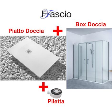 Receveur de Douche 80X150 cm Ligne Vulcano Slim Blanc + Cabine de Douche 80x150 cm Avec Un Verre Fixe et Ouverture Centrale avec 4 Cristaux - FRASCIO (1/4)