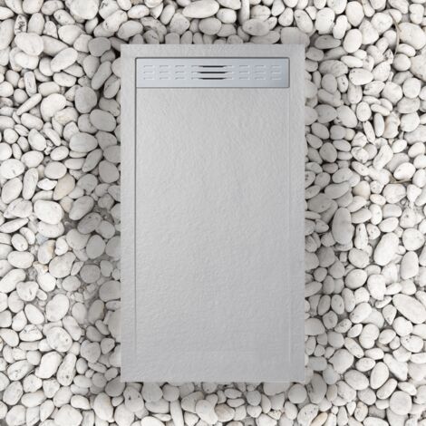 Receveur de Douche 90X170 cm avec Grille Latérale Ligne Vulcano Fin Gris Perle Ral 7035 en Résine et Poudre de Marbre avec Bonde Libre - FRASCIO (1/5)