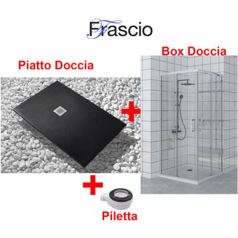Receveur de Douche 90X100 cm Ligne Vulcano Fin Noir + Cabine de Douche 90x100 cm Avec Ouverture d'Angle - FRASCIO (1/4)