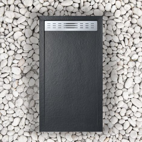 Receveur de douche 80X150 cm avec grille latérale Vulcano Line Slim noir en résine et poudre de marbre avec évacuation gratuite - FRASCIO (1/5)