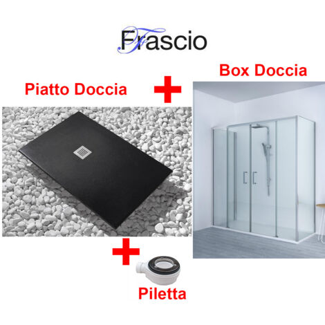 Receveur de Douche 90X140 cm Ligne Vulcano Noir + Cabine de Douche 90x140 cm Avec Un Verre Fixe et Ouverture Centrale avec 4 Cristaux - FRASCIO (1/4)