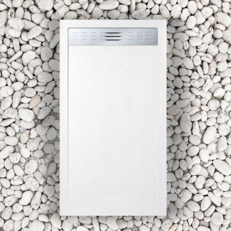 Receveur de douche 80X150 cm avec grille latérale Vulcano Line Slim blanc en résine et poudre de marbre avec évacuation gratuite - FRASCIO (1/5)