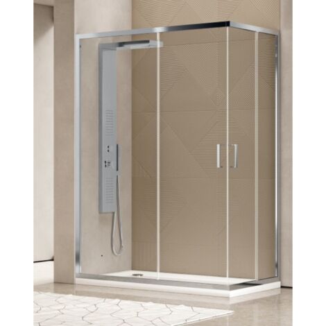 Cabine de douche 85x130, ouverture d'angle, hauteur 200cm, en verre trempé transparent, profil chromé – Frascio