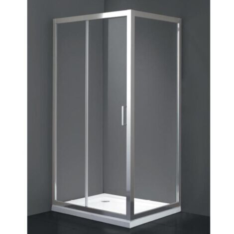 Cabine de Douche 90x115 Ouverture Façade Coulissante avec Deux Verres avec Un Côté Fixe Carré et Rectangulaire en Verre Trempé Transparent - FRASCIO (1/5)