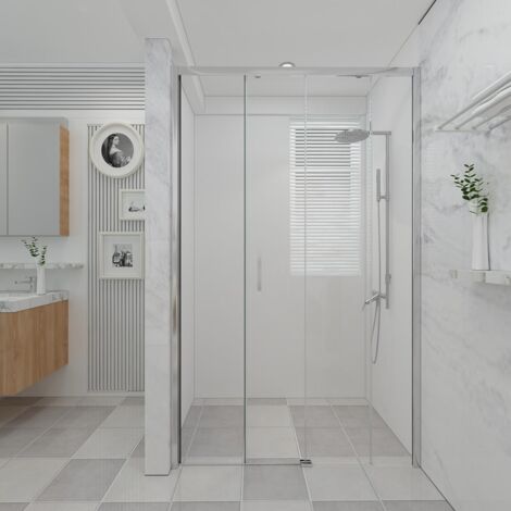 Paroi de douche 120 cm murale avec entrée facilitée avec un verre fixe et un coulissant hauteur 200 cm (1/5)