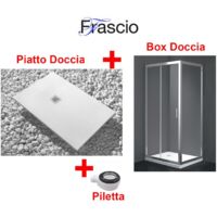 Receveur de Douche 65X140 cm Ligne Vulcano Slim Blanc + Cabine de Douche 65x140 cm Avec Un Verre Fixe et Ouverture Frontale avec 2 Cristaux - FRASCIO