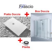 Receveur de Douche 90X175 cm Ligne Vulcano Slim Blanc + Cabine de Douche 90x175 cm Avec Un Verre Fixe et Ouverture Centrale avec 4 Cristaux - FRASCIO