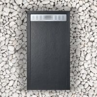 Receveur de douche 80X125 cm avec grille latérale Vulcano Line Slim noir en résine et poudre de marbre avec évacuation gratuite - FRASCIO