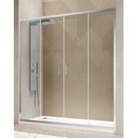 Cabine de douche 150 cm, paroi avec deux panneaux fixes et deux panneaux coulissants, ouverture centrale, hauteur 200 cm, transparente – FRASCIO