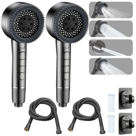 Fuleadture Ensemble de douchette filtrante à main 2 pièces, réglage du jet d'eau multi-mode + support + tuyau de 1,5 m - noir (1/5)