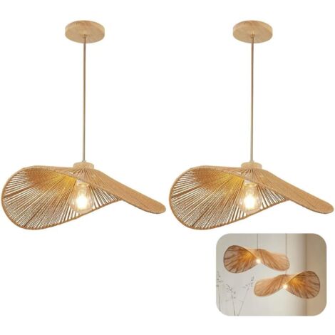 Ensemble de 2 suspensions modernes en rotin, lumière chaude, plafonniers rétro, luminaires décoratifs, adaptés aux salons et aux chambres