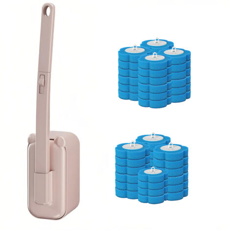 Brosse WC jetable avec support, Système de nettoyage WC, 42 recharges pour un nettoyage efficace en profondeur (1/5)
