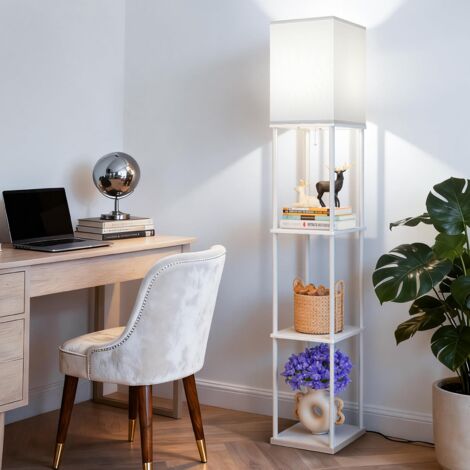 Lampadaire avec étagère, lampadaire moderne à trois niveaux, lampadaire blanc, adapté aux salons (éclairage tricolore, norme européenne) (1/5)