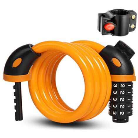 Antivol à câble à combinaison, antivol à anneau universel, antivol de vélo, haute sécurité, avec support de fixation, orange. (1/5)