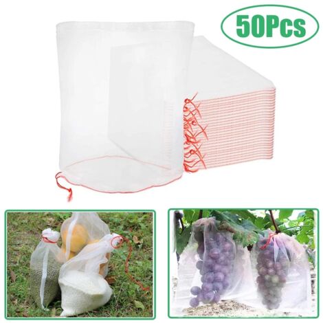 50 sacs de protection des fruits jardin insecte résistant sac en filet corde à tirer réutilisable anti - oiseaux raisin sac en filet produits agricoles(15X10cm)