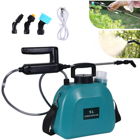 Pulvérisateur alimenté par batterie 5L, avec 3 buses de brouillard, poignée rechargeable, pulvérisateur de jardin avec bandoulière réglable (1/5)
