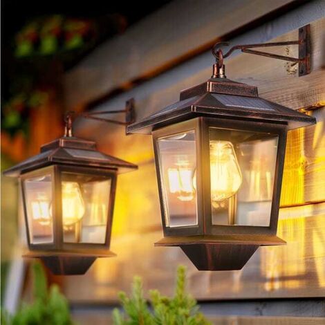 2 appliques solaires étanches, IP44, culot E26, éclairage de jardin LED, suspensions murales, couleur cuivre (1/5)