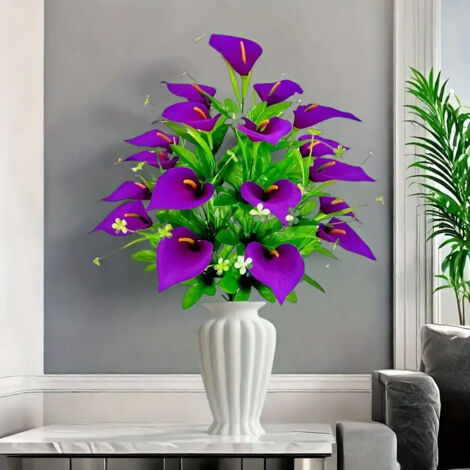 Bouquet de Fleurs Artificielles – Callas Blancs – Décoration Table, Mariage, Anniversaire – Plastique Résistant UV pour Jardin, Terrasse (1/5)
