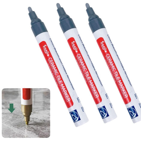 Lot de 3 stylos à jointoyer pour carrelage, gris clair, imperméables, pour jointoyer et réparer, adaptés aux murs, sols, salles de bains et cuisines. (1/5)