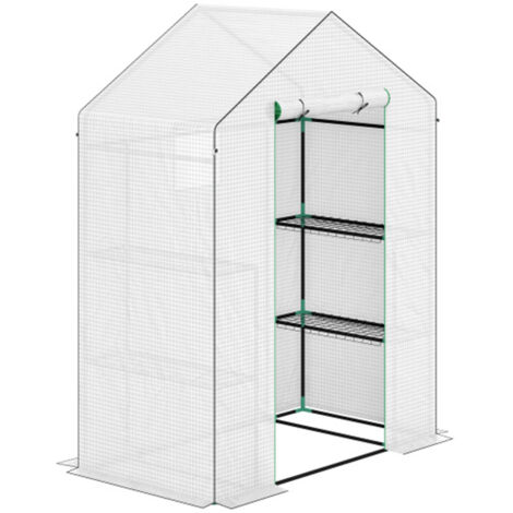 Serre avec porte roulante, fenêtre, étagères, serre à film hivernal en acier, serre pour balcon, jardin, serre à tomates 143 x 74 x 190 cm (1/5)