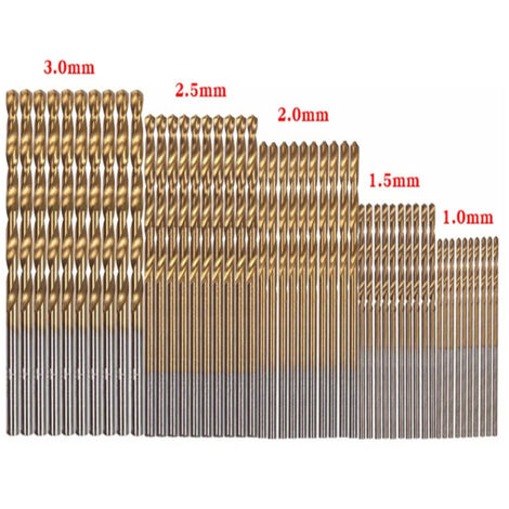 50pcs forets revêtus de titane HSS 1/1 5/2/2 5/3mm outils électriques de haute qualité en acier à grande vitesse